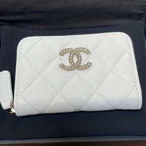 SOLD BNIB Chanel White Coin Purse with Rhinestone CC Logo